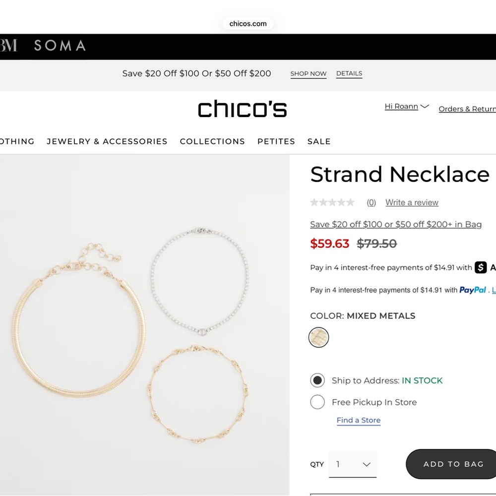 Chico's 3-or-individual Gold and Silver Necklace Stack - Picture 4 of 9